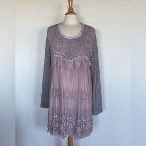 Simply Couture Dusty Mauve Tiered Knit Sweater Top Lace Skirt Babydoll XXL